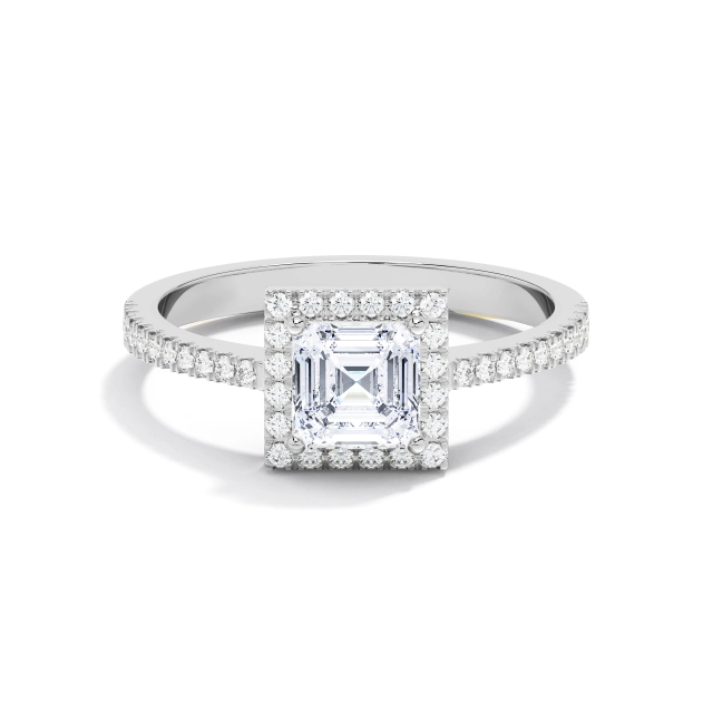 Traditional Shank Classic Halo Engagement Ring Moissanite 0.80ct Asscher 925 Sterling Silver