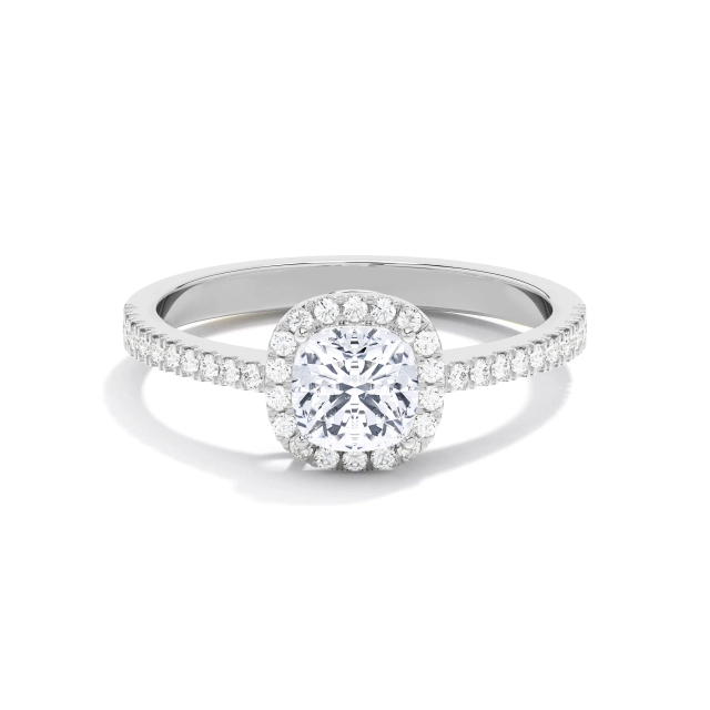 Traditional Shank Classic Halo Engagement Ring Moissanite 0.80ct Cushion 925 Sterling Silver