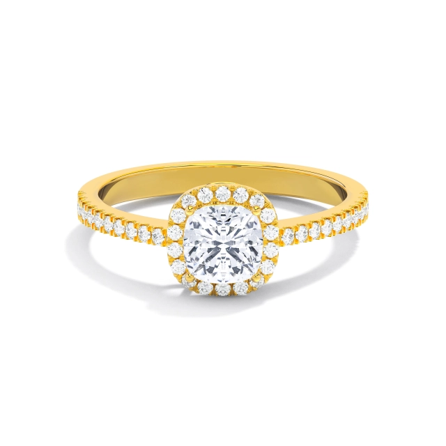 Traditional Shank Classic Halo Engagement Ring Moissanite 0.80ct Cushion 925 Sterling Silver