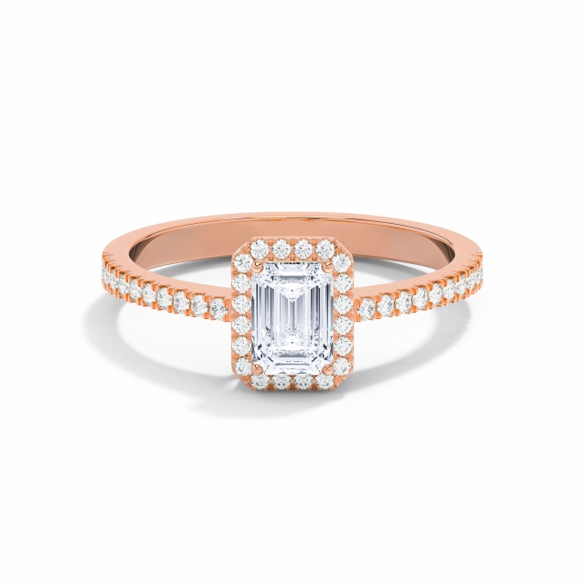 Traditional Shank Classic Halo Engagement Ring Moissanite 0.80ct Emerald 925 Sterling Silver