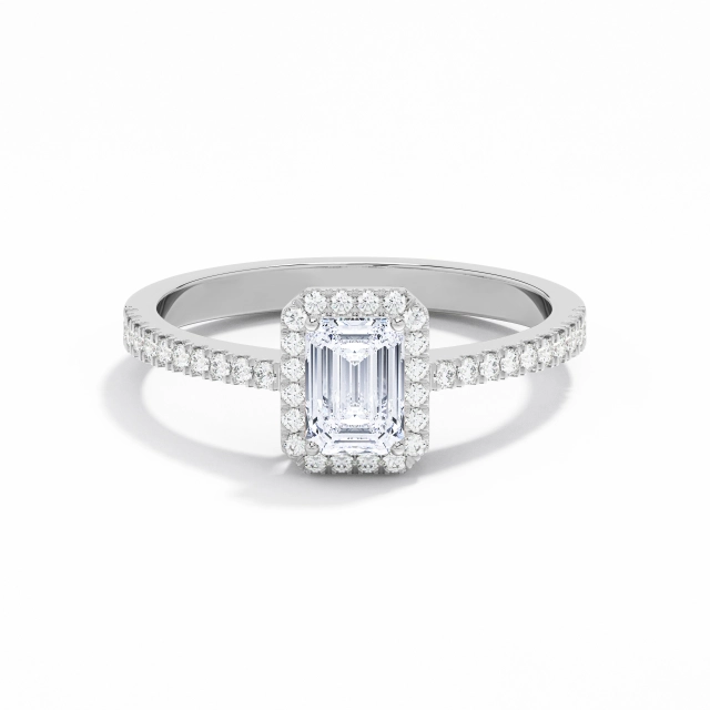 Traditional Shank Classic Halo Engagement Ring Moissanite 0.80ct Emerald 925 Sterling Silver