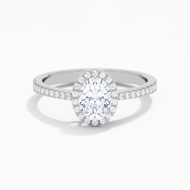 Tige Traditionnelle Classique Halo Bague de fiançailles Moissanite 1.00ct Ovale Argent sterling 925