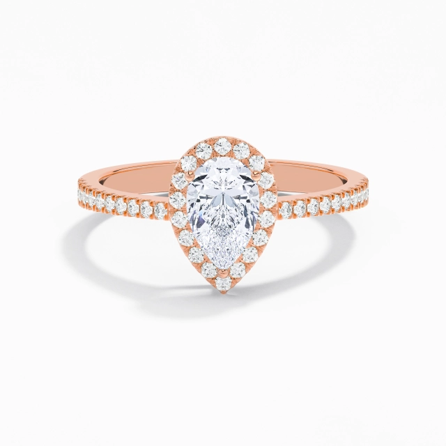 Tige Traditionnelle Classique Halo Bague de fiançailles Moissanite 1.00ct Poire Argent sterling 925