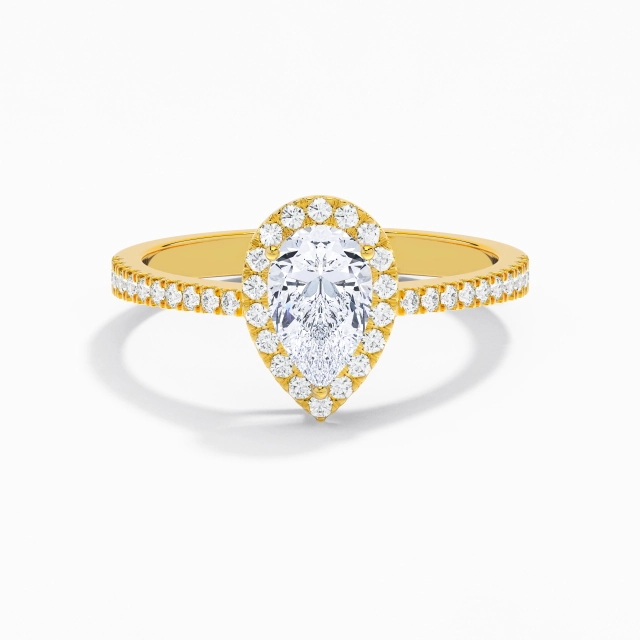 Traditional Shank Classic Halo Engagement Ring Moissanite 1.00ct Pear 925 Sterling Silver