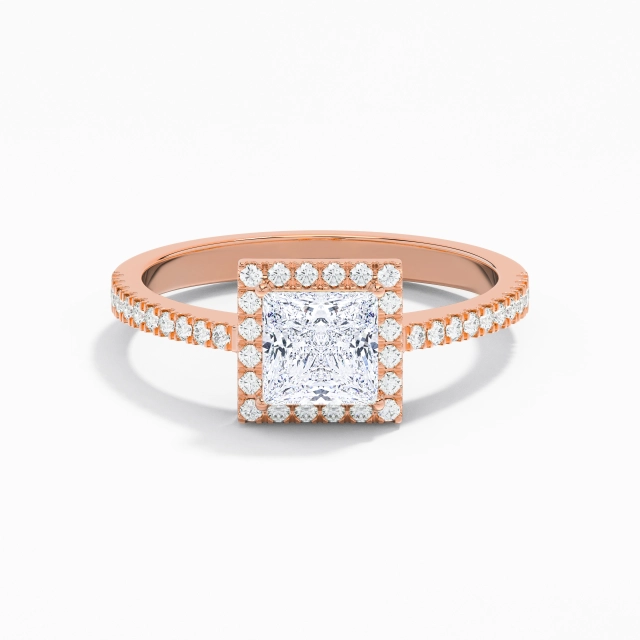 Traditional Shank Classic Halo Engagement Ring Moissanite 1.00ct Princess 925 Sterling Silver