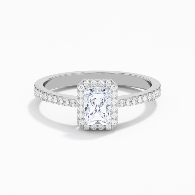 Tige Traditionnelle Classique Halo Bague de fiançailles Moissanite 0.80ct Radiant Argent sterling 925