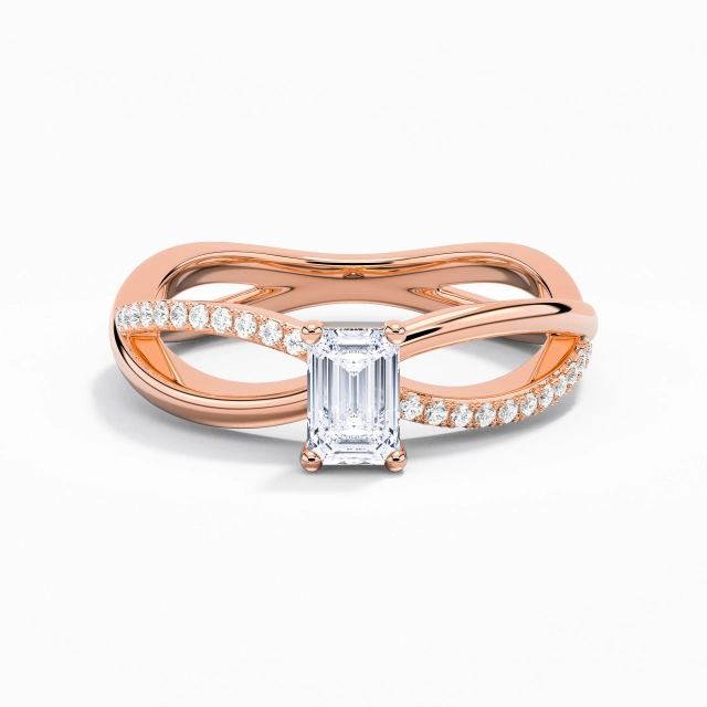 Crossover Timeless Prong Engagement Ring Moissanite 0.80ct Emerald 14K Rose Gold