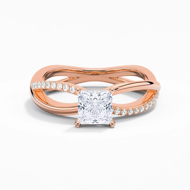 Crossover Timeless Prong Engagement Ring Moissanite 1.00ct Princess 14K Rose Gold
