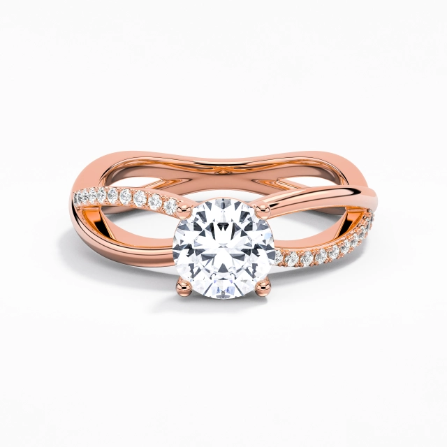Crossover Timeless Prong Engagement Ring Moissanite 1.20ct Round 14K Rose Gold