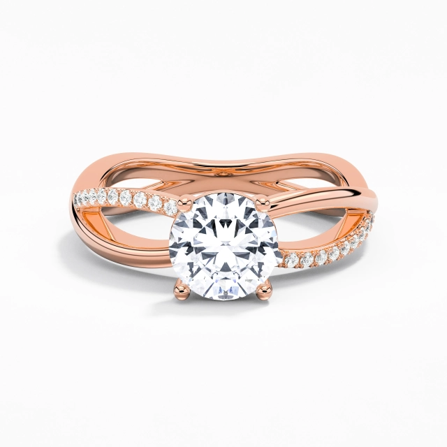 Crossover Timeless Prong Engagement Ring Moissanite 1.50ct Round 14K Rose Gold
