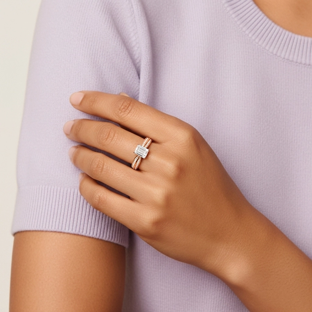 0.80ct Moissanite Bague de fiançailles Or rose 14 carats