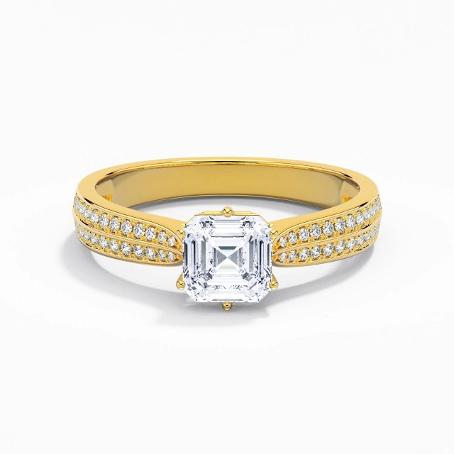 0.80ct Asscher Moissanite Engagement Ring 925 Sterling Silver Pavé Classic Reverse Tapered