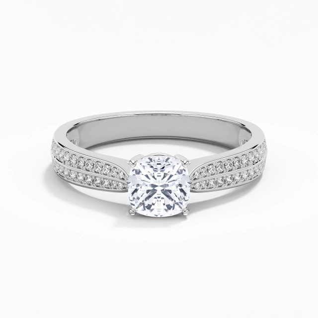 0.80ct Cushion Moissanite Engagement Ring 925 Sterling Silver Pavé Classic Reverse Tapered