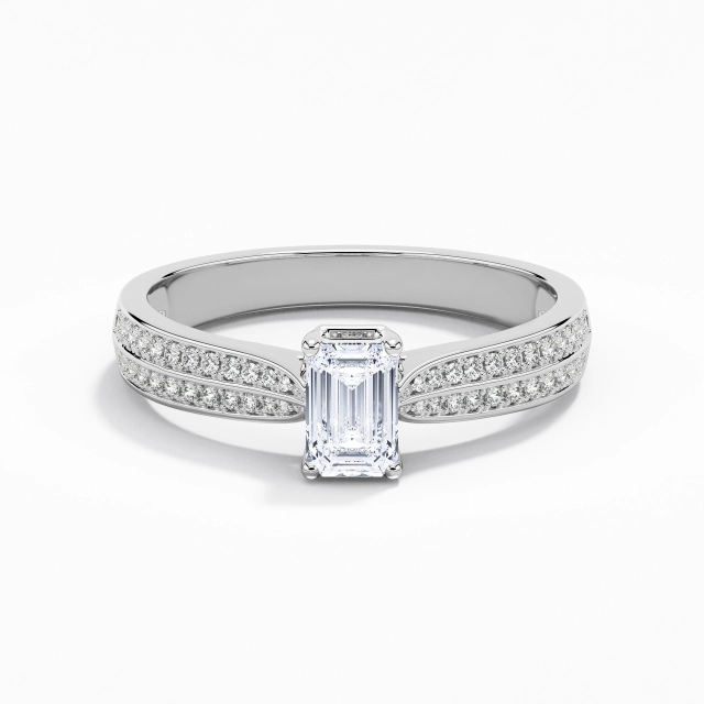 0.80ct Émeraude Moissanite Bague de fiançailles Argent sterling 925 Pavé Classique Conique Inversée