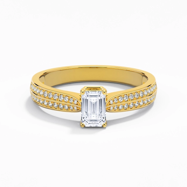 0.80ct Emerald Moissanite Engagement Ring 925 Sterling Silver Pavé Classic Reverse Tapered