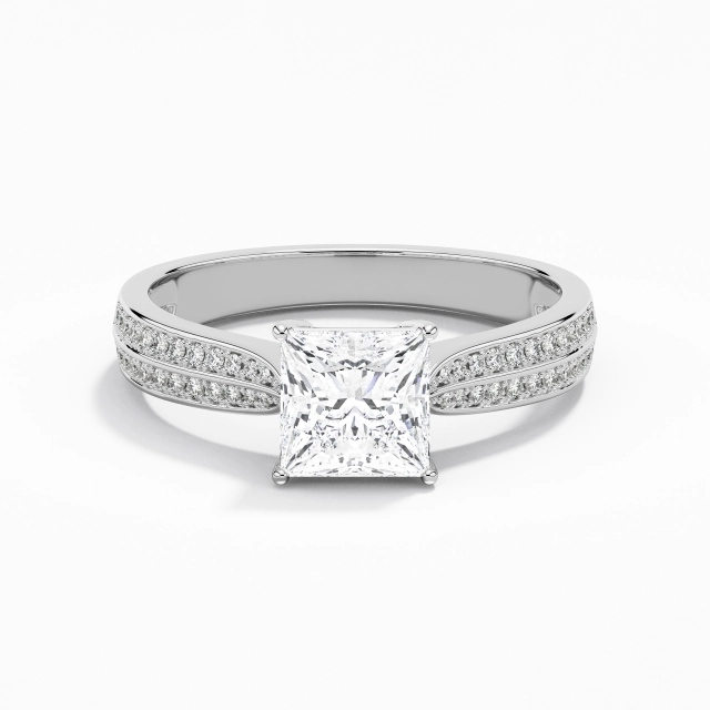 1.00ct Princess Moissanite Engagement Ring 925 Sterling Silver Pavé Classic Reverse Tapered