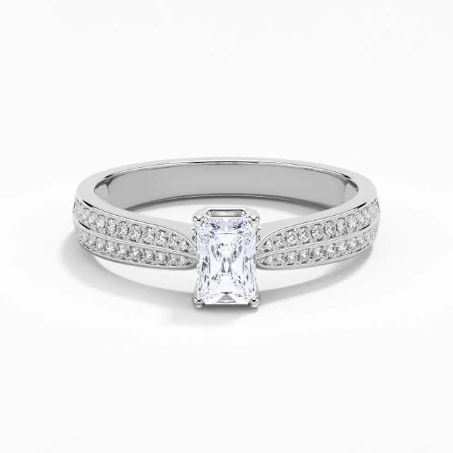 0.80ct Radiant Moissanite Bague de fiançailles Argent sterling 925 Pavé Classique Conique Inversée