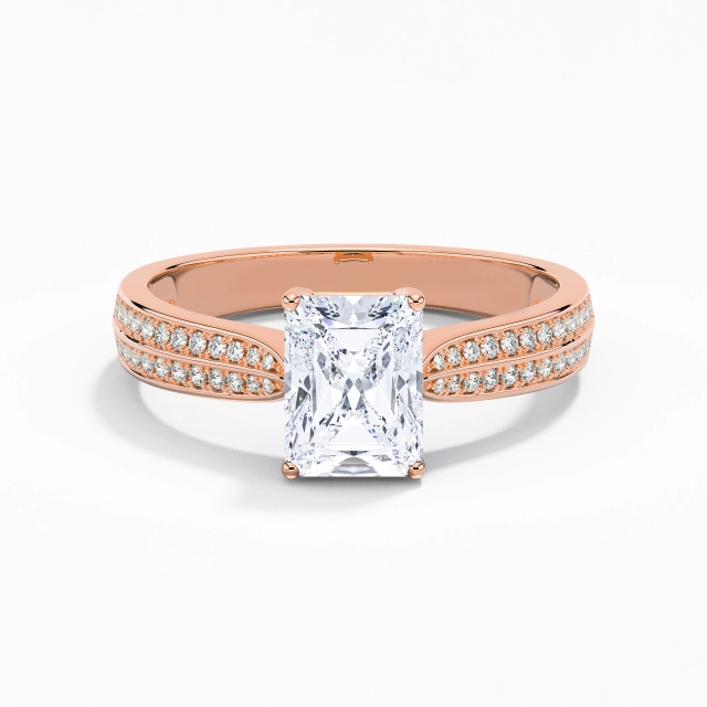 White Radiant Custom Engagement Ring 925 Sterling Silver Pavé Classic Reverse Tapered Women