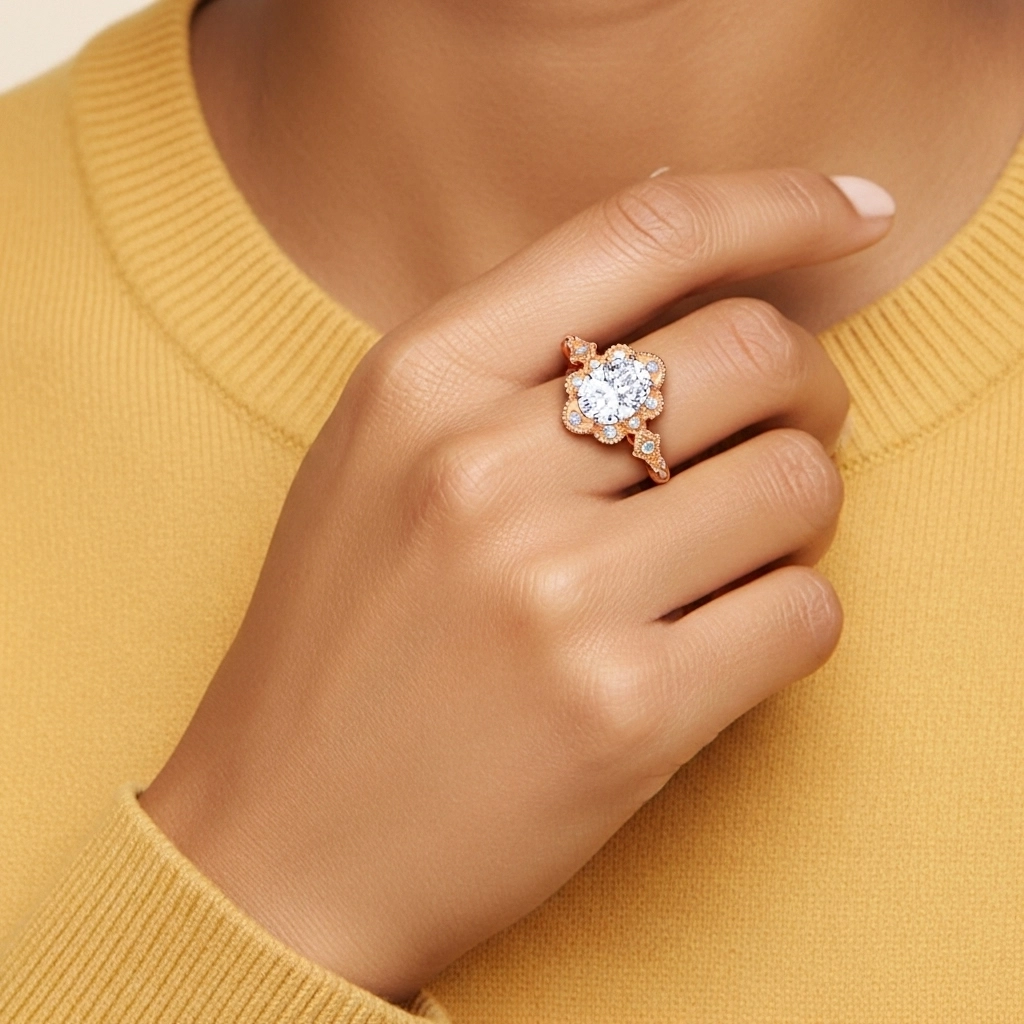 14K Rose Gold Moissanite Engagement Ring