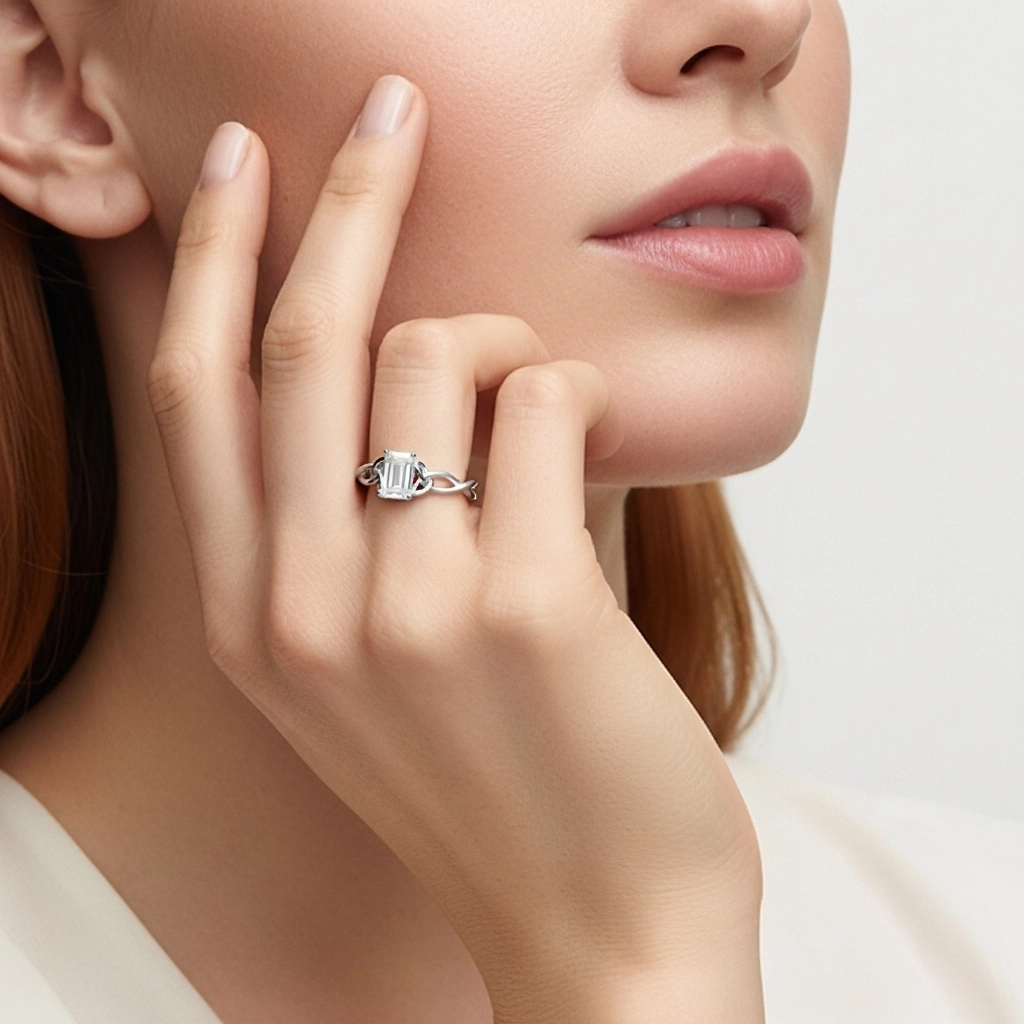 14K White Gold Moissanite Engagement Ring