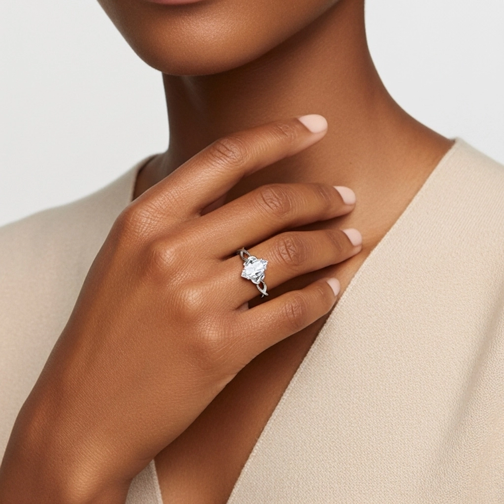 14K White Gold Moissanite Engagement Ring