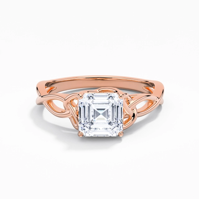 Twist Elegant Celtic Knot Solitaire Engagement Ring Moissanite 1.00ct Asscher 14K Rose Gold