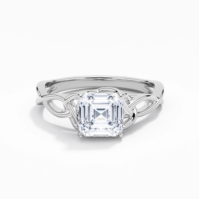 925 Sterling Silver Solitaire Engagement Ring Polish White Gold Elegant Celtic Knot Asscher Moissanite 1.00ct Twist
