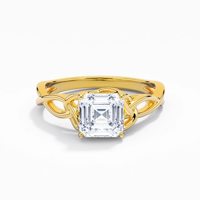 Argent sterling 925 Solitaire Bague de fiançailles Polonais Or jaune 18 carats Élégant Noeud celtique Asscher Moissanite 1.00ct Tourner