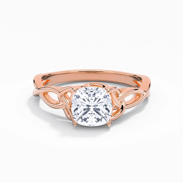 Argent sterling 925 Solitaire Bague de fiançailles Polonais Or rose 18 carats Élégant Noeud celtique Coussin Moissanite 1.00ct Tourner