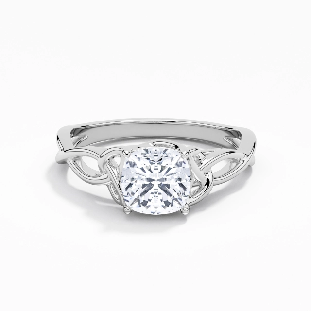 925 Sterling Silver Solitaire Engagement Ring Polish White Gold Elegant Celtic Knot Cushion Moissanite 1.00ct Twist
