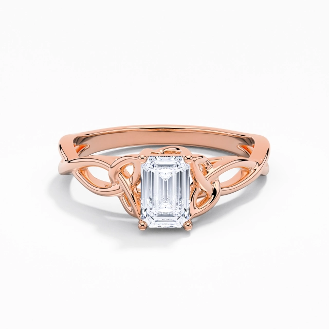 925 Sterling Silver Solitaire Custom Engagement Ring Polish Plating 18K Rose Gold Elegant Celtic Knot Emerald Cubic Zirconia 0.80ct Twist