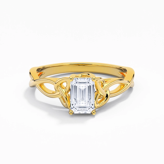 Argent sterling 925 Solitaire Coutume Bague de fiançailles Polonais Placage Or jaune 18 carats Élégant Noeud celtique Émeraude Zircon cubique 0.80ct Tourner
