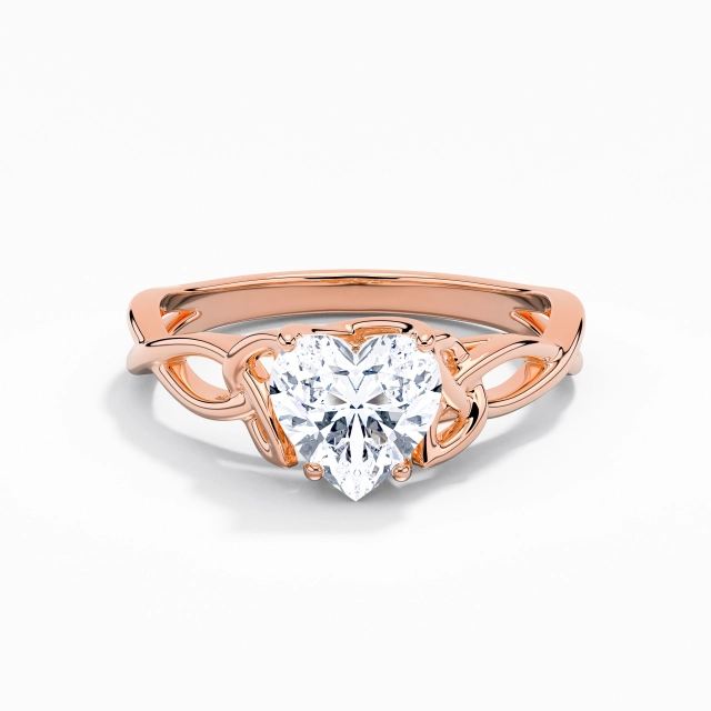 925 Sterling Silver Solitaire Engagement Ring Polish 18K Rose Gold Elegant Celtic Knot Heart Moissanite 1.00ct Twist