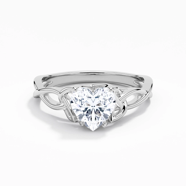 Argent sterling 925 Solitaire Bague de fiançailles Polonais Or blanc Élégant Noeud celtique Cœur Moissanite 1.00ct Tourner VANCARO Logo Image