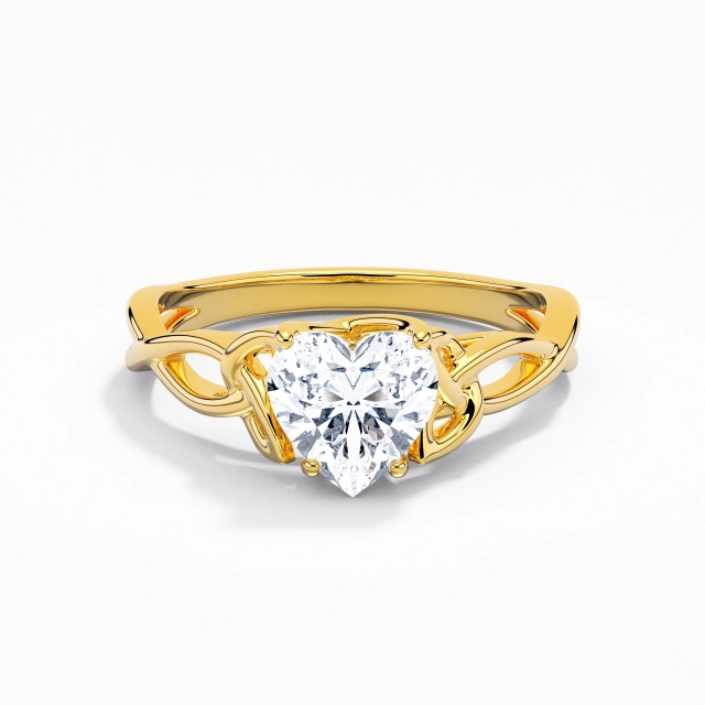 925 Sterling Silver Solitaire Engagement Ring Polish 18K Yellow Gold Elegant Celtic Knot Heart Moissanite 1.00ct Twist