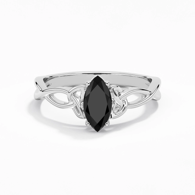 Argent sterling 925 Solitaire Coutume Bague de fiançailles Polonais Placage Or blanc Élégant Noeud celtique Marquise 0.80ct Tourner