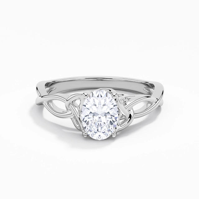 925 Sterling Silver Solitaire Engagement Ring Polish White Gold Elegant Celtic Knot Oval Moissanite 1.00ct Twist