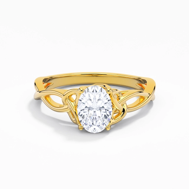 Argent sterling 925 Solitaire Bague de fiançailles Polonais Or jaune 18 carats Élégant Noeud celtique Ovale Moissanite 1.00ct Tourner