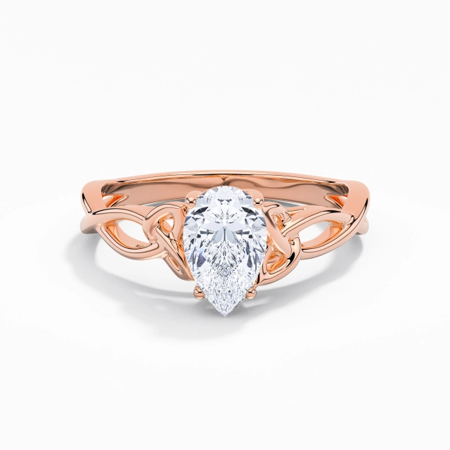 925 Sterling Silver Solitaire Engagement Ring Polish 18K Rose Gold Elegant Celtic Knot Pear Moissanite 1.00ct Twist