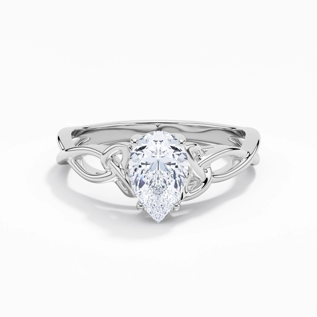 925 Sterling Silver Solitaire Engagement Ring Polish White Gold Elegant Celtic Knot Pear Moissanite 1.00ct Twist