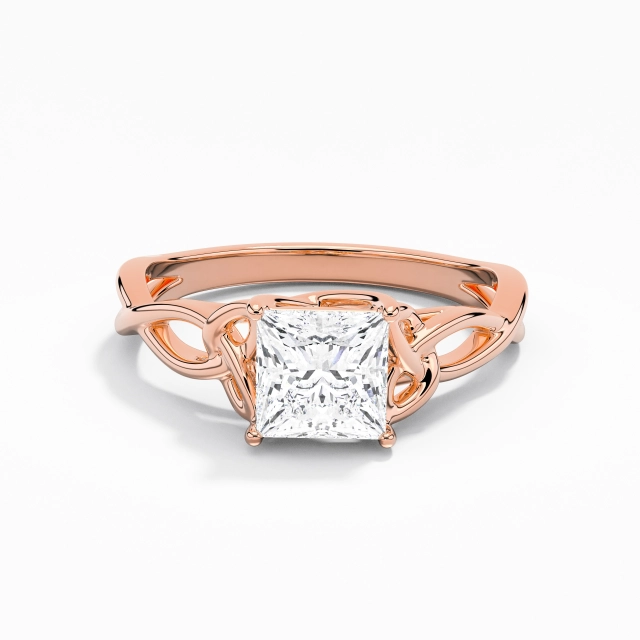 925 Sterling Silver Solitaire Engagement Ring Polish 18K Rose Gold Elegant Celtic Knot Princess Moissanite 1.00ct Twist