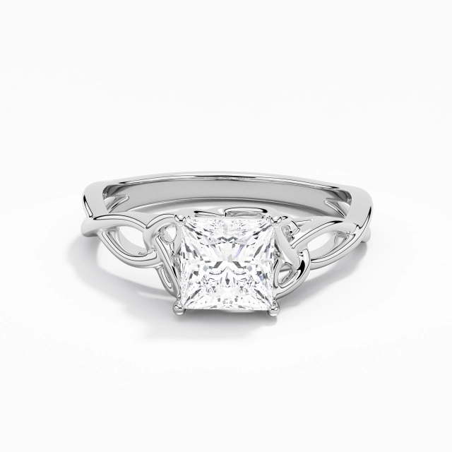 925 Sterling Silver Solitaire Engagement Ring Polish White Gold Elegant Celtic Knot Princess Moissanite 1.00ct Twist
