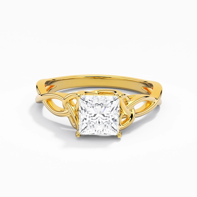 925 Sterling Silver Solitaire Engagement Ring Polish 18K Yellow Gold Elegant Celtic Knot Princess Moissanite 1.00ct Twist