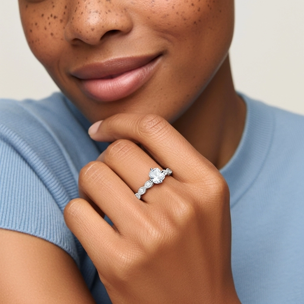 14K White Gold Moissanite Engagement Ring