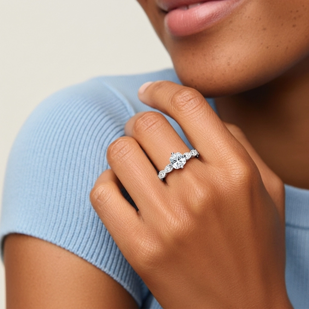 14K White Gold Moissanite Engagement Ring