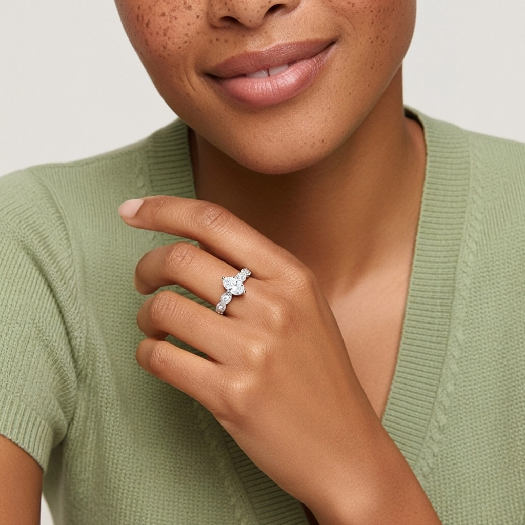 925 Sterling Silver Moissanite Engagement Ring