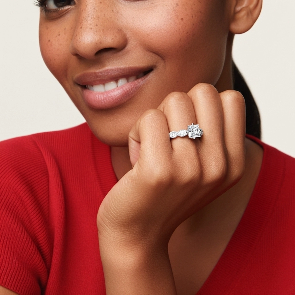 14K White Gold Moissanite Engagement Ring