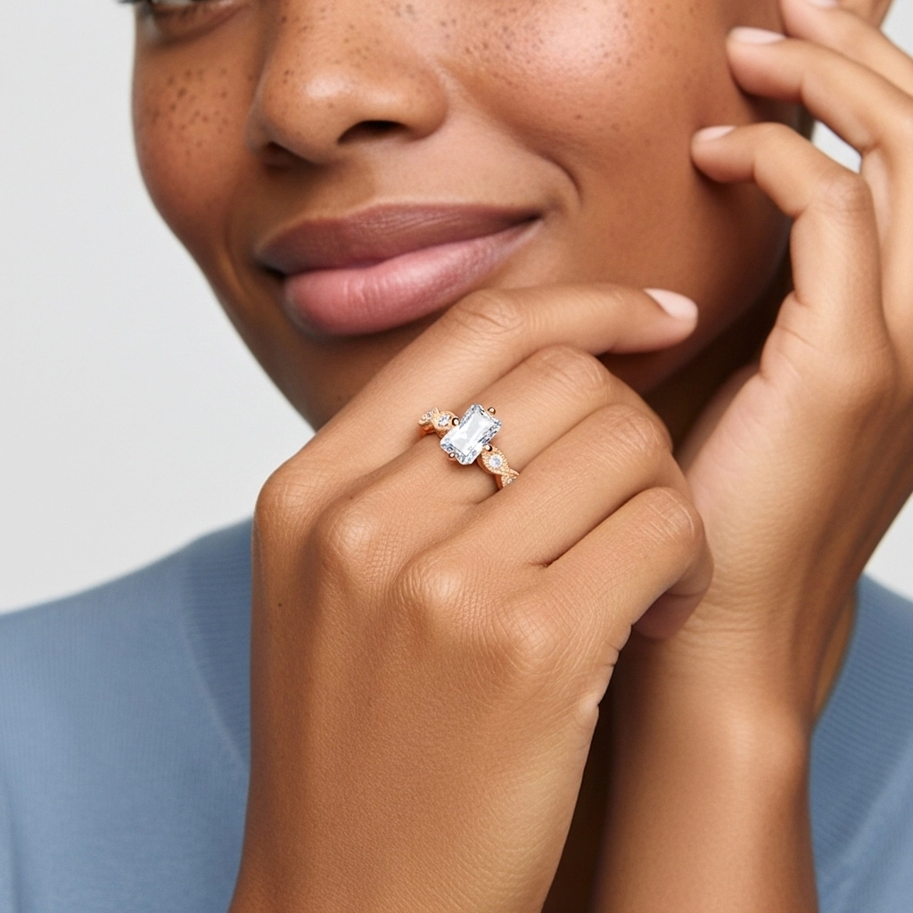 925 Sterling Silver Moissanite Engagement Ring