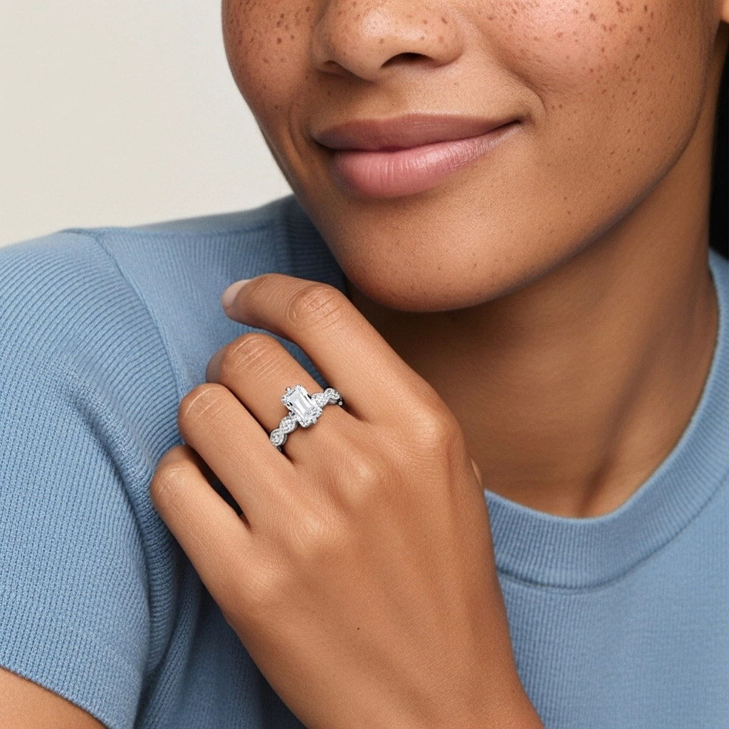 14K White Gold Moissanite Engagement Ring