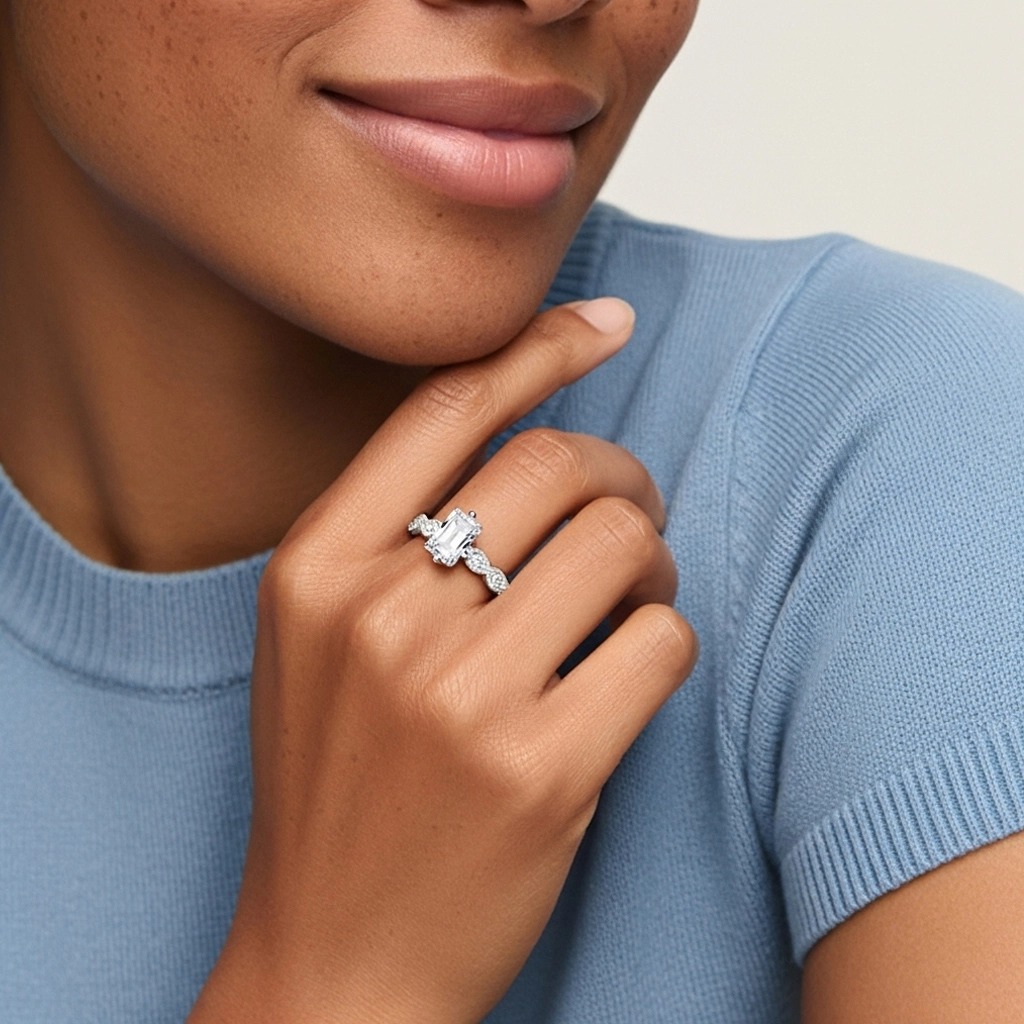 14K White Gold Moissanite Engagement Ring